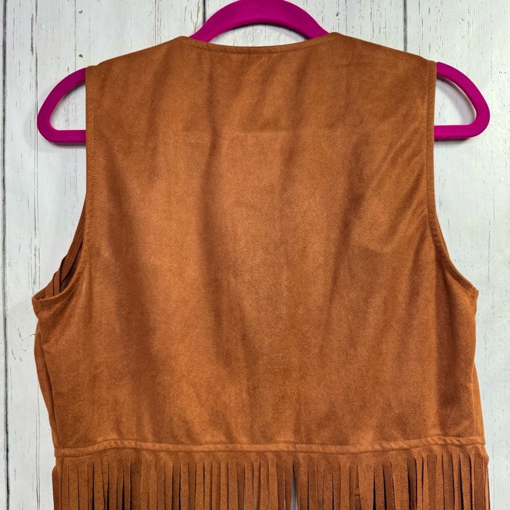 Brown Faux Suede Fringe Vest L Western Boho Chic Rodeo Festival Cowgirl Country - Picture 8 of 12